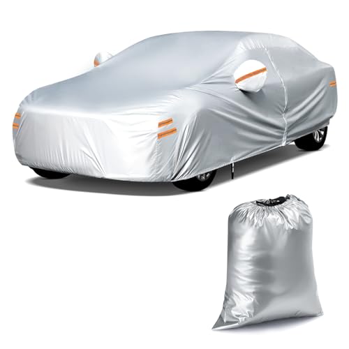 Tsumbay Autoabdeckung Wasserdicht, Vollgarage Auto Abdeckplane für Limousine(470-490 cm), Regen Schnee UV-Schutz Outdoor Staubdicht Kratzfest mit Reflektierenden Streifen