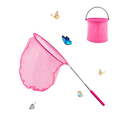 Kapokr Kescher Kinder Teleskop Schmetterlingsnetz with Faltbarer Eimer Kächersieb Kinder Fischernetz Kinder für Fangen von Insekten Fischen Outdoor Strand Garten Aktivitäten (Rosa)