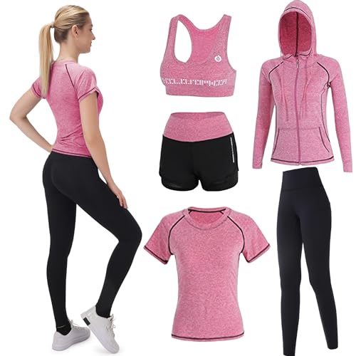 FRECINQ 5 Stück Damen Fitness Trainingsanzug Yoga Set Sportbekleidung Jogging Gym Pilates Sportbekleidung Zumba Tennisbekleidung