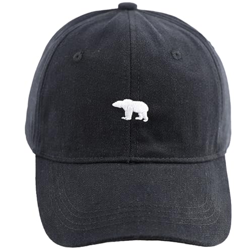 Baseballkappe für Damen und Herren, Eisbär-Stickerei, unstrukturiert, Weich, Vintage 100% Baumwolle Doppellagiges Stoff-Design verstellbar (DE/NL/SE/PL, Alphanumerisch, M, 4XL, Black)