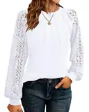 WNEEDU Sweatshirt Damen Pullover Herbst Langarmshirt Oberteile Tops T-Shirts Elegante Langarm Spitzen Lässig Bluse Frühling und Herbst Tops