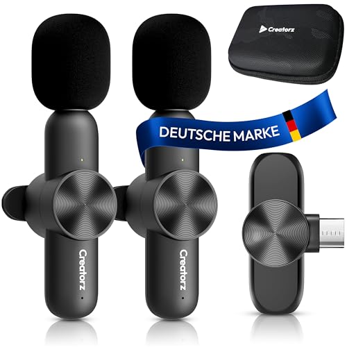 Creatorz® Kabelloses Lavalier Mikrofon für USB C Smartphone - Plug & Play Handy Mikrofon Rauschunterdrückung – Ansteckmikrofon für YouTube, TikTok, Vlog, Video 【Deutsche Marke】