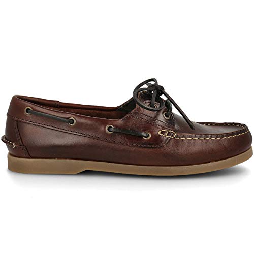 PAYMA - Herren Bootsschuhe Segelschuhe Mokassins aus Seahorse Geölt Leder 2 Eye Classic Lace Docksides. Mehrfarbige Gummisohle. Farben: Braun. Größe 43