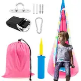 Hängehöhle mit LED-Streifen,Tragbarer Hängesessel Schaukel mit aufblasbarem Kissen,Kinder Pod Schaukelsitz, Max 80kg für den Innen- und Außenbereich für Kinder(A)