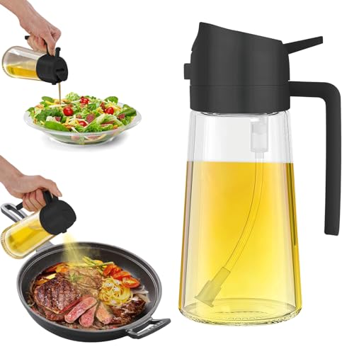 SWEET VIEW 2 in 1 Ölsprüher zum Kochen, 470ml Glasölflaschen/Olivenöl Sprühflasche für Salat, Grillen und Heißluftfritteuse (Schwarz)