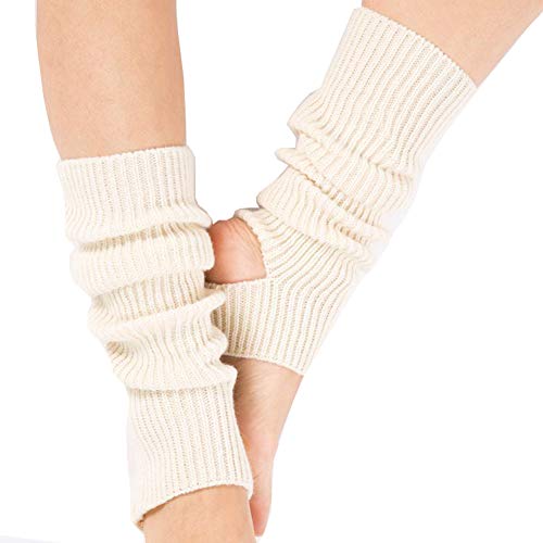 Ecroon Damen Mädchen Ballettstulpen mit Fersenloch Beinwärmer Ballett Yoga Stulpen Legwarmer Beinstulpen ca. Stützstrümpfe (One size, A-White)