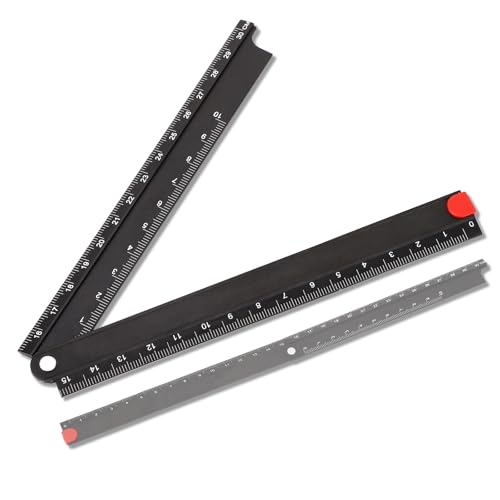Akozon Lineal 90° klappbar Aluminium 0-300mm Schwarz Metall-Schreibwaren-Lineal für Maschinen- und Glasherstellung, Präzisionssicherung, Aluminiumlegierung, solide Ausführung, 300 cm Länge