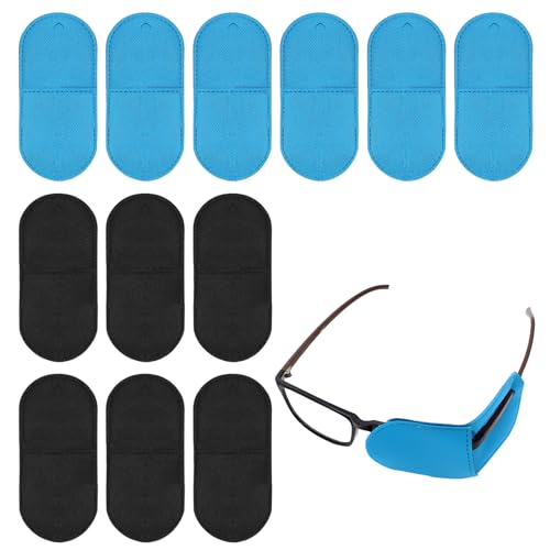 12 Stück Augenklappe für Brillen - Wiederverwendbare Augenklappen, Amblyopie, Strabismus Sehverbesserung, Faule Augenklappen aus Vliesstoff für Erwachsene & Kinder, Schwarz und Blau