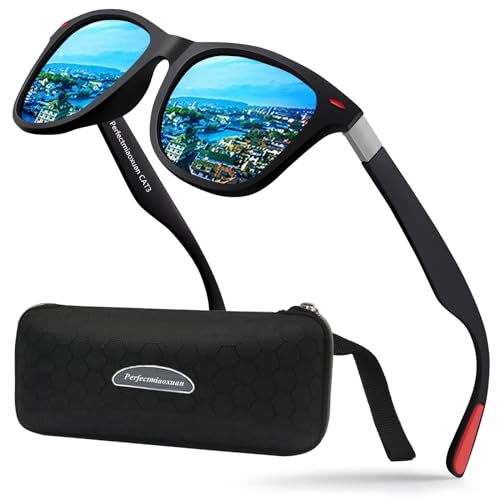 Perfectmiaoxuan Sonnenbrille herren polarisiert,Sonnenbrille damen polarisiert,Retro Ultraleichte Brillengestell,HD-Pilotobjektive,angeln autofahren fahrradbrille sportbrille herren UV schutz