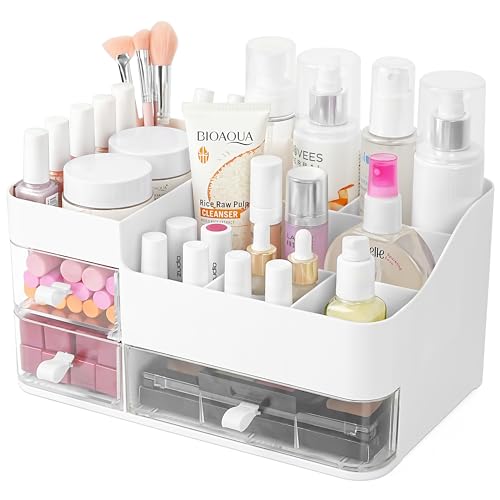 Winter Shore Weißer Makeup Organizer mit 3 Durchsichtigen Schubladen - Organizer Schminke, Schmuck, Haar-Accessoires & Schönheitsprodukte - Waschtisch & Schminktisch Organizer