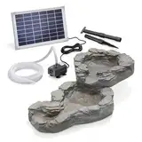 esotec Solar Bachlauf für Gartenteich Komplettset, 2 Bachlaufschalen, Teichpumpe, Naturstein Optik, Erdspieß Solarmodul, Solarbrunnen, Wasserspiel Vogeltränke Wasserfall, Polyresin, außen, 101308