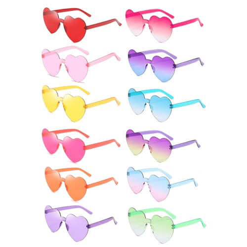 Theassli 12 paar Herz Sonnenbrille, Party Brillen, Herzbrille, Hippie Brille, Party Sonnenbrille Lustige Herzchen Brillen spaßbrille für Fasching Foto Requisiten für Kinder und Erwachsene