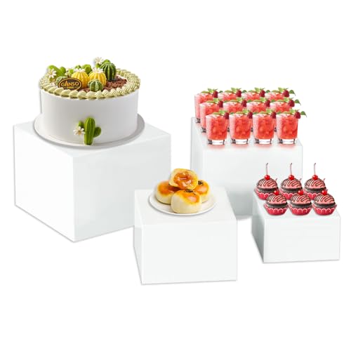 Yallmie 4 Stück Acryl Tortenständer, 12.7/15.5/17.7/20cm Acrylic Würfel Display Ständer Box, Acryl Kuchenständer Buffet Riser Lebensmittel Riser für Cupcakes, Süßigkeiten, Desserts, Buffets, Schmuck
