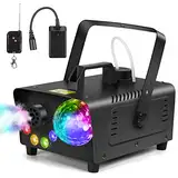 Katomi 800W Nebelmaschine mit Musikgesteuert Discokugel, 4 LED RGB Effekt Licht Smoke Machine,Mini Fog Rauchmaschine mit Funkfernbedienungen für DJ Disco Party,Halloween,Hochzeiten Weihnachten, C2