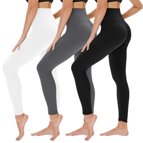 TNNZEET 3er Pack Leggings Damen High Waist Schwarz Leggins Blickdicht für Sport Gym(Schwarz/Dunkelgrau/Weiß,L-XL)