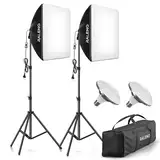 RALENO Softboxen, 2 x 50 W LED Softbox Fotostudio Set, 2 x 50 x 50 cm Fotolicht mit 5500 K Glühbirne und Stativ für Porträtfotografie, Game-Streaming, YouTube-Videofotografie