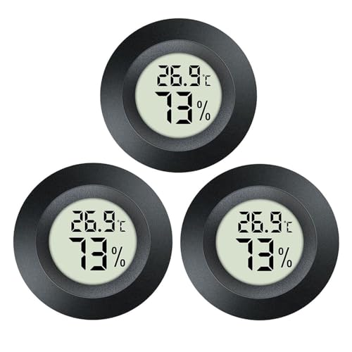 JEDEW 3-Pack Mini Hygrometer Thermometer Digital Humidity Meter Indoor/Outdoor Humidity Monitor Reptile Thermometer for Humidors Greenhouse Garden Cellar Fahrenheit(℉)/ Celsius(℃) (Schwarz -3 pack)