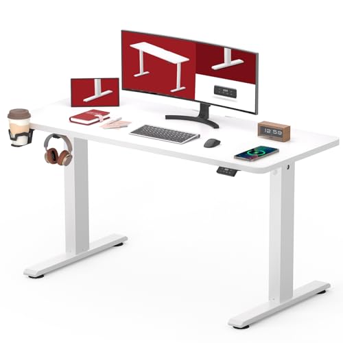 SANODESK Höhenverstellbarer Schreibtisch Elektrisch mit KOMPLETTER TISCHPLATTE, Ergonomischer Steh-Sitz-Tisch, 110 x 60 cm, Weiß – Für Homeoffice und Heimbüro