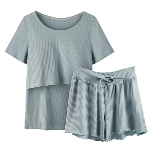 Stillpyjama-Umstandspyjama Kurz - Schlafanzug für Damen - Pyjama-Set - Stillfunktion-Schwangerschaft Nachtwäsche Baby Umstands Oberteil Kurze Hosen Still-Shirt und Set