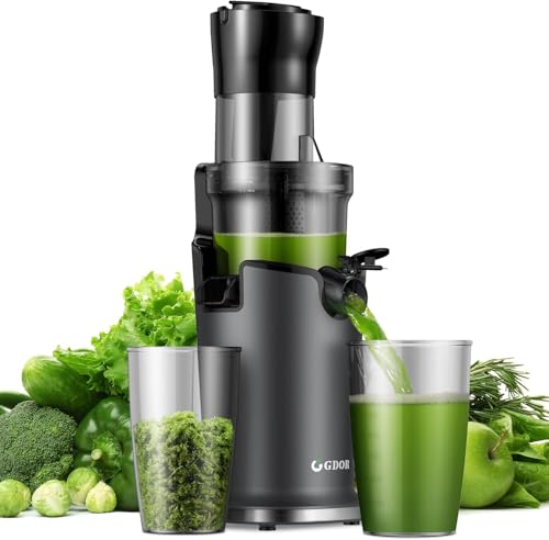 GDOR Entsafter Slow Juicer mit 90mm Extra Großem Einfüllschacht für Ganze Früchte und Gemüse, leicht zu Reinigen Entsafter Gemüse und Obst, Hohe Saftausbeute Juicer Machine, BPA-frei, 200W, Bürste