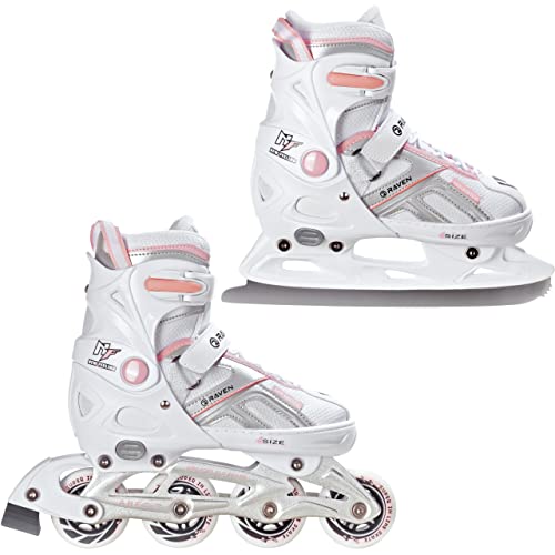 2in1 Schlittschuhe Inline Skates Inliner Raven Pulse White/Pink verstellbar (37-40(23,5cm-26cm))