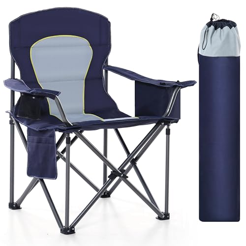 HIGH POINT SPORTS Camping Stuhl Faltbar bis 200kg Klappstuhl Gepolstert mit Getränkehaltern Angelstuhl mit Armlehnen Outdoorstuhl, Navy Blau