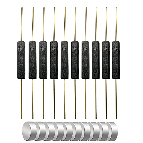 Gebildet 10Stück Kunststoff-Reed-Schalter,Reed-Kontakt,Magnet in der Nähe–Schaltkreis verbinden,Magnet entfernt–Schaltkreis unterbrechen,magnetischer Induktionsschalter (3mm×14mm) mit 10 magneten