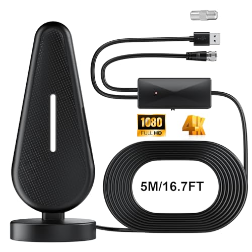 Gezimetie DVBT2 Antenne, zimmerantenne DVB-T & DVB-T2 Antennen mit Verstärker,5m Kabel DVB-T2 Antenne Fernseher freenet tv innen außen,HD Portable Indoor/Outdoor Antenna