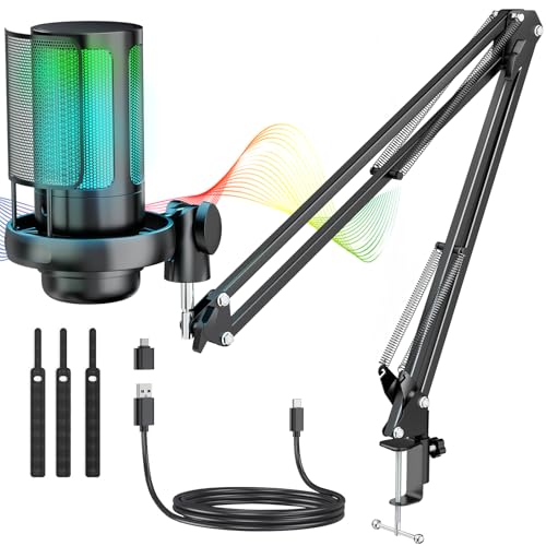 Anykuu Kondensator Microphone Kit Professional, 192kHZ/24 USB Gaming Mikrofon PC Streaming Podcast USB Mikrofon Popschutz, für Gaming/Studio/Youtuber Karaoke/Podcasting