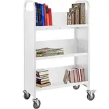 VEVOR Bücherwagen, 90 kg Bibliothekswagen, 125x75x35mm Rollender Bücherwagen, einseitige, V-förmige, geneigte Regale mit feststellbaren ca. 10 cm Rädern für Heimregale, Büro, Schule, Bücherwagen Weiß