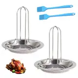 BNGXR 2PCS HäHnchenbräTer, Das Neue Edelstahl Hähnchenhalter, Hähnchen Grill Ständer mit 2PCS Ölpinsel, für Backofen Grill Camping im Freien Kochutensilien