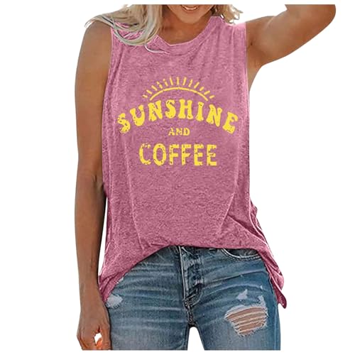 2025 Tanktop für Damen mit Sunshine and Coffee-Print, Rundhalsausschnitt, ärmellos Pullover Damen Elegant (A, L)