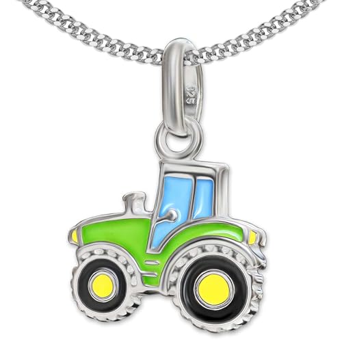 CLEVER SCHMUCK Set Silberner Kinder Anhänger Traktor 10 x 11 mm bunt lackiert mit Kette Panzer 40 cm STERLING SILBER 925 im Schmucketui