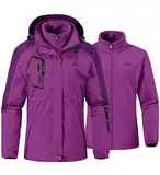 YSENTO Damen 3-in-1 Skijacke Winter Fleecejacke wasserdichte Winddichte Warme Funktions Outdoor Softshell Jacke mit Abnehmbarer Kapuze(Violett,L)