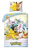 Pokemon Pikachu und Freunde Bettwäsche Set Bettbezug 135x200 cm + Kissenbezug 80x80 cm Öko-Tex Deutsche Standardgröße POK 9820