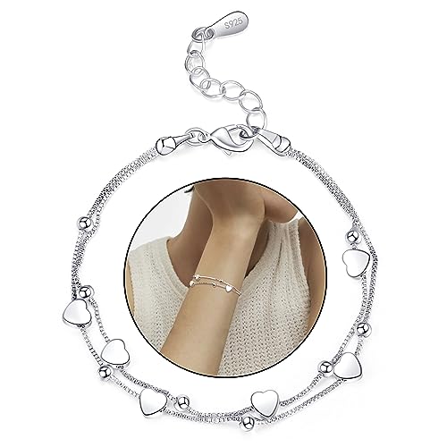 GUROTD Silber Armband für Damen Silberarmband Damen 925 Silber Herz Armband Freundschaftsarmband Verstellbare Armkette Geschenke für Frauen Mädchen