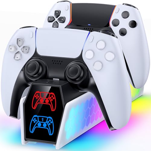 PS5 Controller Ladestation für PS5 Dualsense Edge Controller, PS5 Ladestation mit Licht & LED Anzeige, Ladestation PS5 Controller Zubehörset mit USB C Kabel, PS5 Zubehör