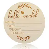 Tyqour Meilensteinkarten Baby Holz, Hallo World Meilenstein Baby Announcement Sign, Doppelseitig Neugeborenen Holz Schild Geburtsanzeige Schilder für Krankenhaus Foto Babyparty