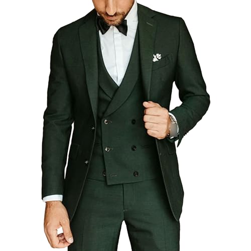 Generic Zweireihiger lässiger Smoking für Männer 3 Stück Slim Fit Formaler Hochzeitsanzug Formaler Anzug für Prom Party Dinner (Grün,S)