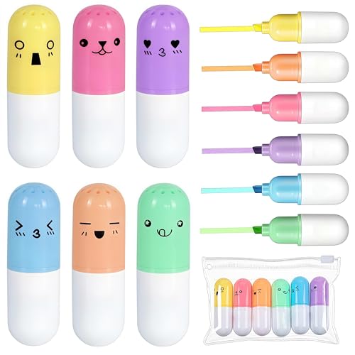 OMZSXK Mini Textmarkern,18 Stück Mini Textmarker,Pillenförmige Textliner Stifte,lustige Kawaii Highlighter Kapsel-förmige Schreibwaren für Kinder Schüler Party Geburtstag Schule Mitgebsel-Füllungen