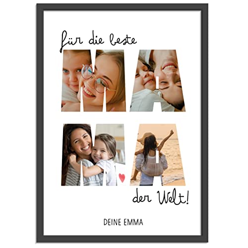 OWLBOOK® Muttertagsgeschenk für Mama - Bilder Collage Fotodruck mit 4 eigenen Fotos & Text im Bilderrahmen selbst gestalten - Personalisierte Geschenke für Mama zum Geburtstag Muttertag