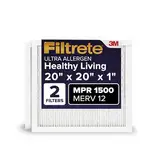 Filtrete 20x20x1, AC Furnace Air Filter, MPR 1500, Healthy Living Ultra Allergen, 2-Pack (exact dimensions 19.69 x 19.69 x 0.78)