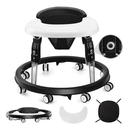 Baby Lauflernhilfe, One-Touch Folding Baby Walker, Lauflernwagen Anti-Roll 8-Rad-Rundfahrwerk, 7-Gang höhenverstellbar, Anti-Collision mit Bremse für von 6-18M (Schwarz)
