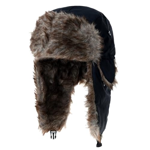 MOAZIFI Herren Ushanka, Russische Mütze mit Ohrenklappen, Winddichte Wintermütze aus Kunstfell für Outdoor Aktivitäten