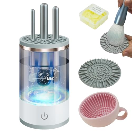 IUHFSIFS Pinselreiniger Make Up Elektrisch【7000 U/min Motor – Leistungsstarke Tiefenreinigung】【Geeignet für alle Pinselarten】Leicht Zu Edienen Make Up Brush Cleaner Grau,USB Betriebenea