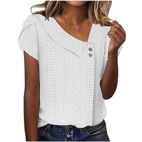 AACH Angebote des Tages Heute Deal Bluse Damen Sommer Kurzarm Oberteil Elegant Tshirt Leicht Sommerblusen Casual Blusenshirt Tunika Hohl Stretchy Kurzarmshirt Einfarbig Modische Oberteile