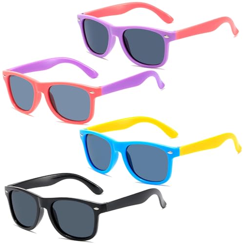 MUNSKT Kinder Sonnenbrille 4er Set Polarisiert UV400 Schutz Silikon Rahmen Jungen & Mädchen 3-12 Jahre