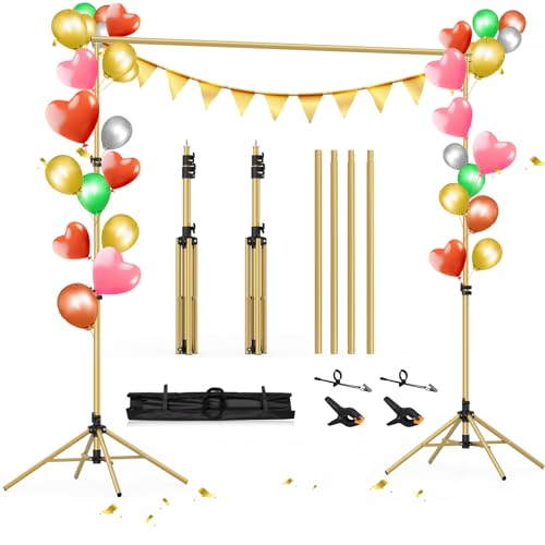 Hintergrund Ständer,ZBWW 2 x 3m Gold Vierbeiniger Verstellbares Fotohintergrund Ständer,Querstange Φ25mm Hintergrundsystem mit 4 Clips und Tragetasche für Fotostudio,Parties und Hochzeiten