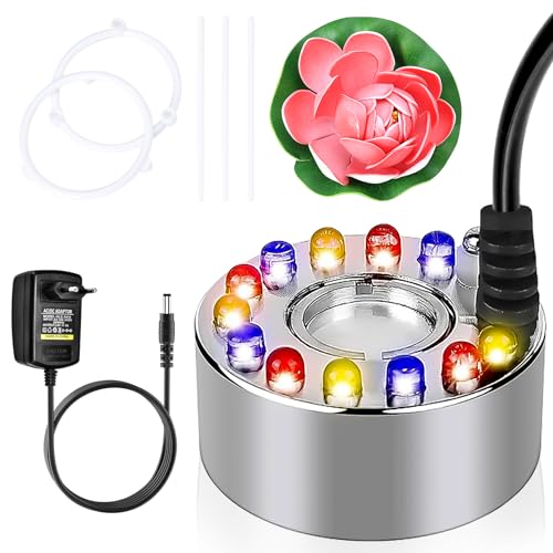 ZOBMIO Ultraschall Vernebler,Mini Nebelerzeuger,12 Led Nebler,Halloween Ultraschall Nebler Weihnachtsdekoration Nebelmaschine Mini,FüR Teich,Garten,Steingarten,Hof