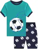 CM-Kid Pyjamas Jungen Schlafanzug Kinder Kurz Set Shorty Sommer Baumwolle Nachtwäsche 6 7 Jahre Fußball Grün Gr.122